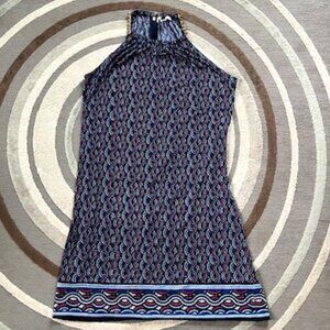 Michael Kors Blue Print  Dress Gold Chain Halter Straps Sleeveless Dress Size M